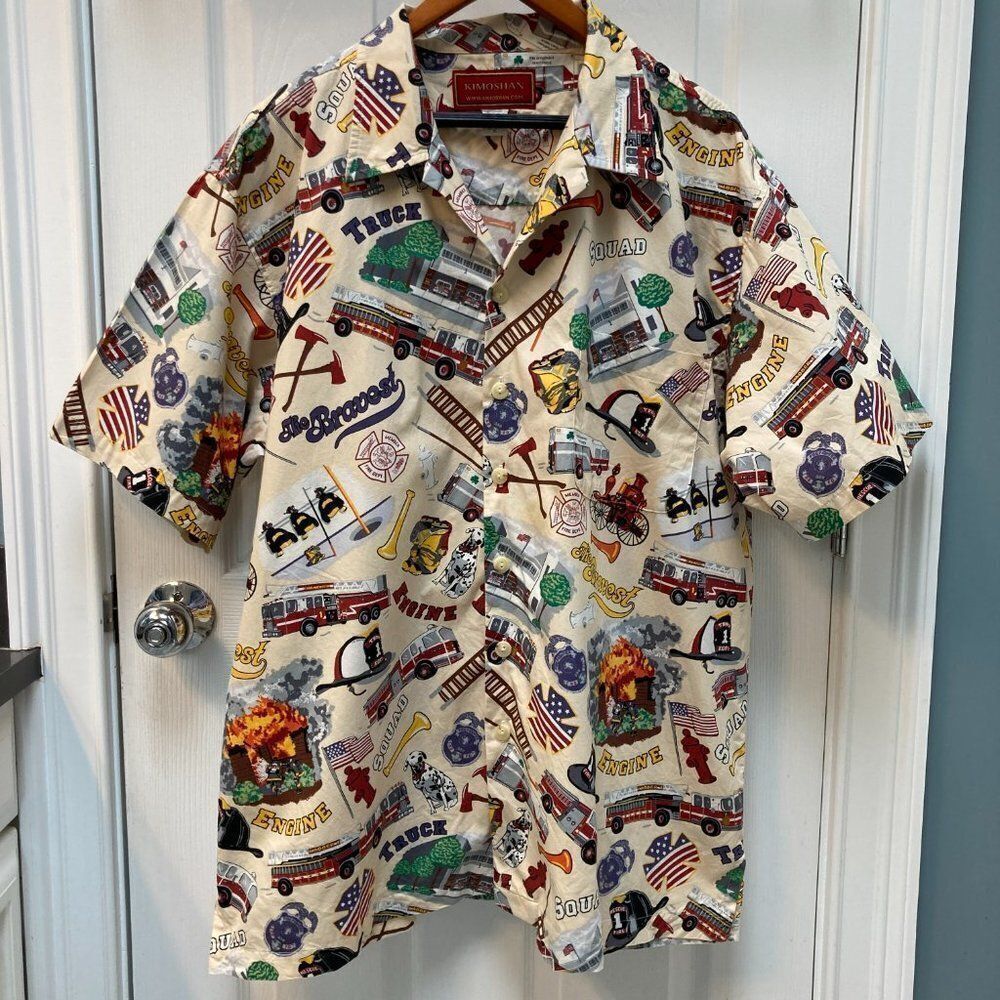 Kimoshan Firefighter Short Sleeve Button Down Shirt Size XL
